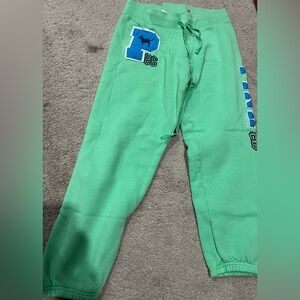 PINK Victoria's Secret Mint Green Sweatpants with Blue Logos